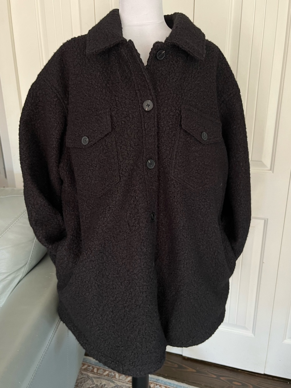 Joe Fresh, Women's Black Sherpa Button-Front Shacket